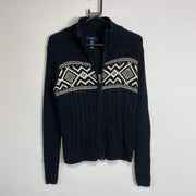 Black Chaps Patterned Knitwear Full Zip Sweater Womens Medium