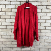 Red Mohair Knit Cardigan Women's XL