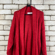 Red Mohair Knit Cardigan Women's XL