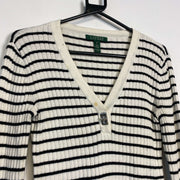 White Black Striped Lauren Ralph Lauren Knit Jumper Sweater  Womens XS