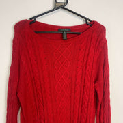 Red Lauren Ralph Lauren Knit Cable Sweater Womens Medium