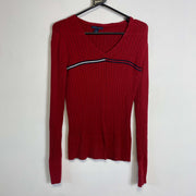 Red V-Neck Tommy Hilfiger Knitwear Sweater Womens Medium