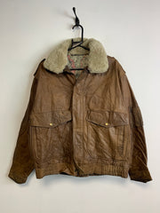 Brown Leather Flyer Bomber Jacket Men's Large