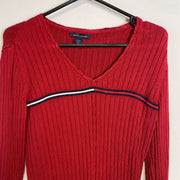 Red V-Neck Tommy Hilfiger Knitwear Sweater Womens Medium