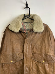 Brown Leather Flyer Bomber Jacket Men's Large