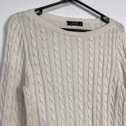 White Cable Lauren Ralph Lauren Knit Jumper Sweater Womens Medium