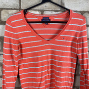 Peach and White Tommy Hilfiger Jumper Women's XS