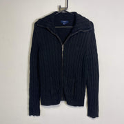 Navy Chaps Cable Knit Full Zip Sweater Womens Medium