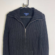 Navy Chaps Cable Knit Full Zip Sweater Womens Medium