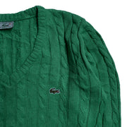 LACOSTE Green   Cotton V-Neck  Knitwear Sweater Women's Small