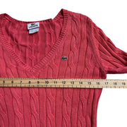 LACOSTE Pink   Cotton V-Neck Pullover Knitwear Sweater Women's Small