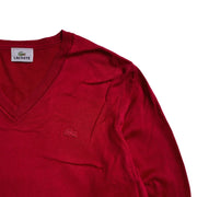 LACOSTE Red    V-Neck  Knitwear Sweater Men's Small