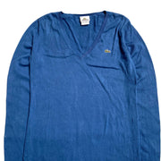 LACOSTE Blue   Cotton V-Neck  Knitwear Sweater Women's XS