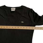 LACOSTE Black   Cotton  V-Neck Knitwear Sweater Women's XS