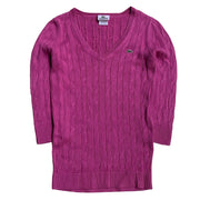 LACOSTE Pink Cable   Cotton V-Neck  Knitwear Sweater Women's XS