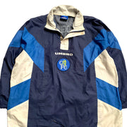 Umbro 90s Vintage Retro Blue White Chelsea London 97/98 Football Training    Polyester Windbreaker  Jacket Men's Medium