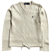 Polo Ralph Lauren 00s Vintage y2k White   Cotton V-Neck  Knitwear Sweater Women's Medium