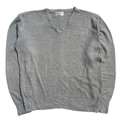 Christian Dior 90s Vintage Retro Grey   Cotton V-Neck  Knitwear Sweater Men's Large