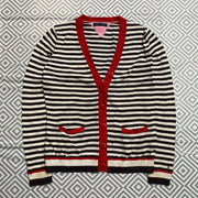 Black White Striped Tommy Hilfiger Button up Cardigan Jumper Women's Small